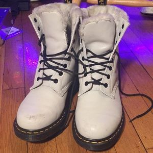 White Dr.Martens with white fur. Very lightly Used